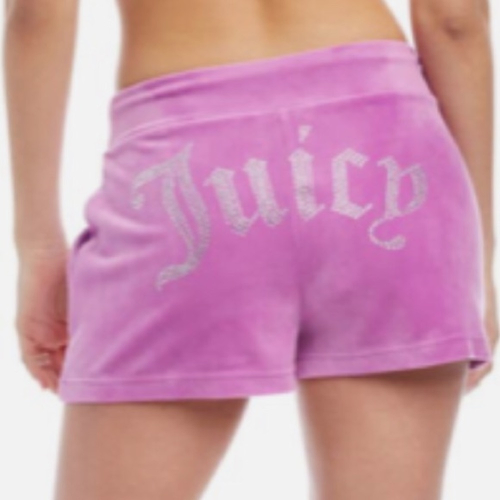 Juicy Couture Embellished Velour Track Shorts-Lollipop Purple-NWT